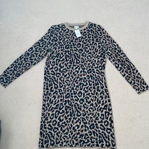 NWT J.Crew Leopard print long-sleeve sweater dress
